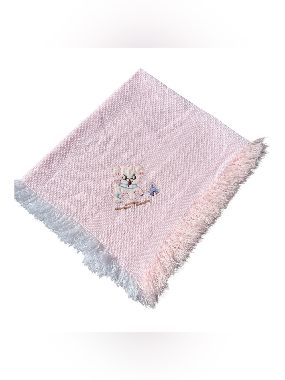 Vintage nostalgic pink baby blanket with felt dog